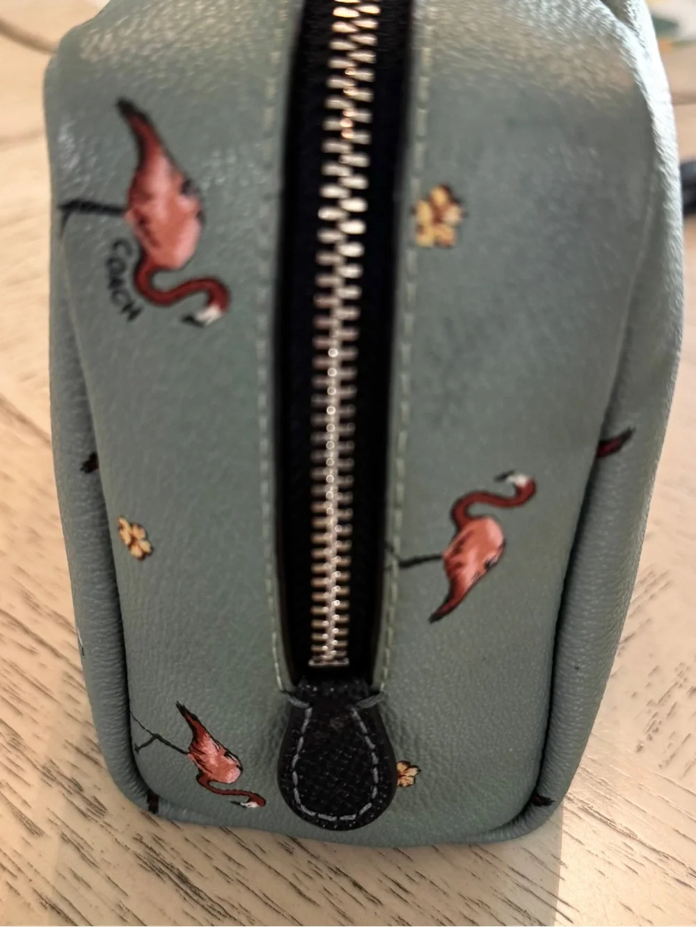Coach Boxy Cosmetic Case 20 Flamingo Print Aquamarine F29374